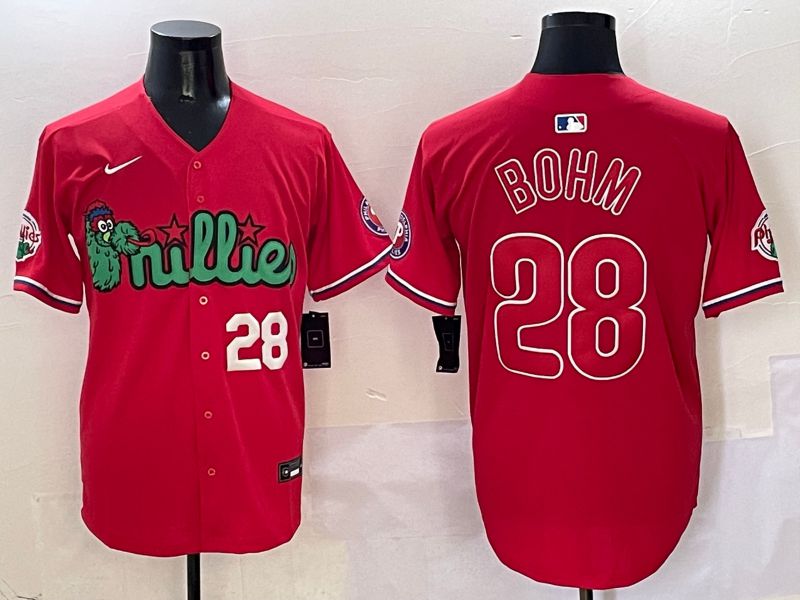 Men Philadelphia Phillies #28 Bohm Red three generations Joint Name 2025 Nike MLB Jersey style 3